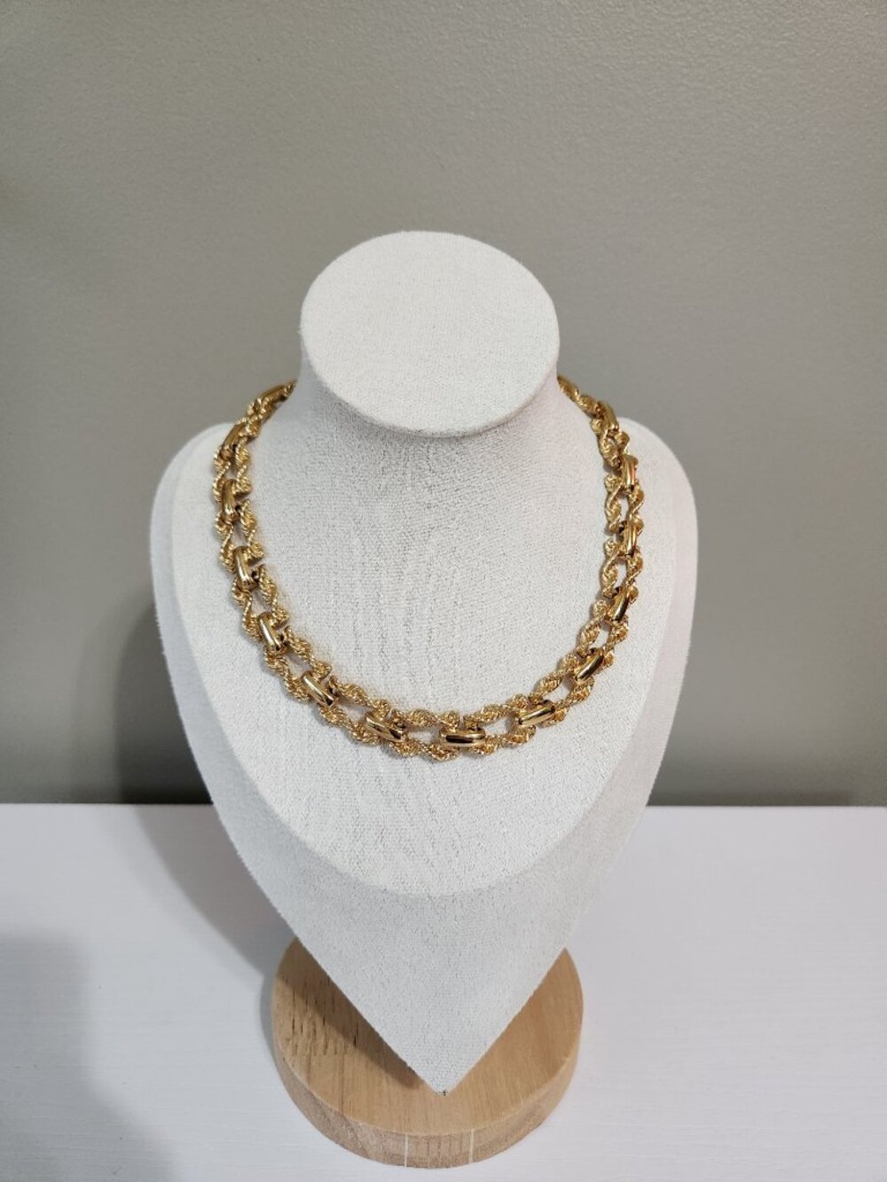 Vintage Monet Gold Tone Rope Chain Statement Necklace 13” Signed Chunky